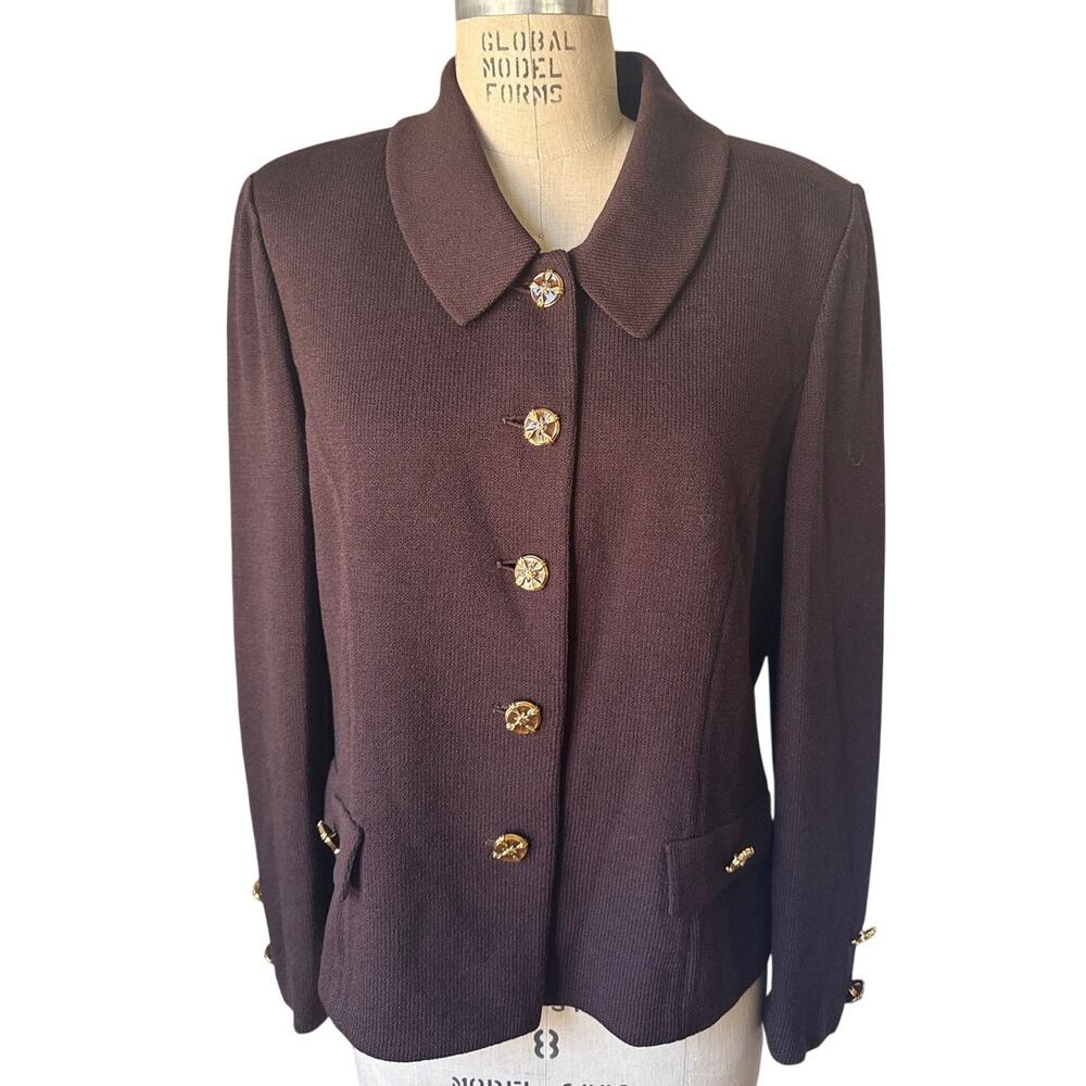 St. John Collection Knit Blazer in Brown Size 12 Classic Designer